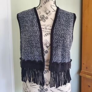 Vintage Marled Grey Fringe Knit Sweater Vest